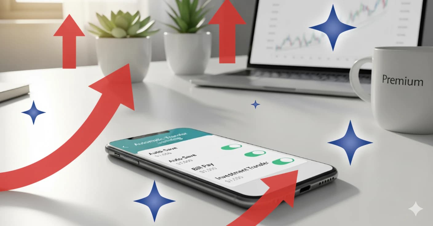 Smartphone displaying automated banking transfer settings