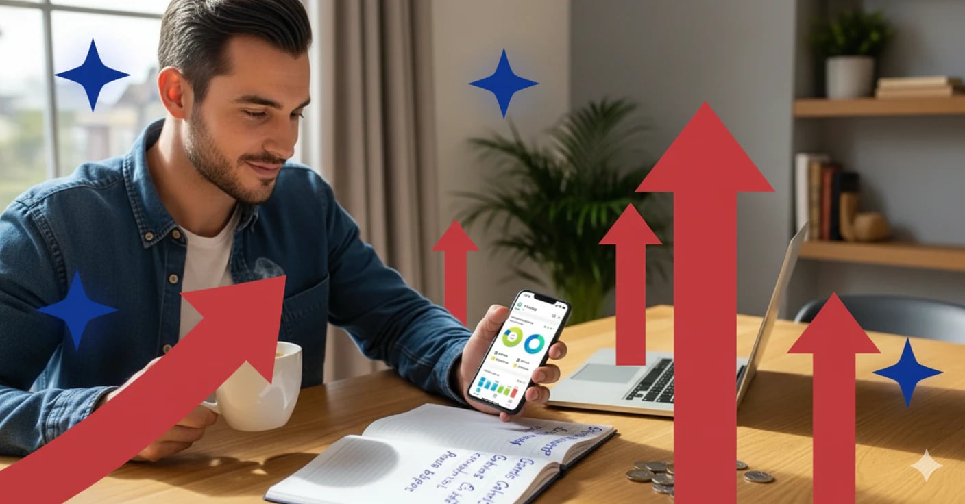 Person reviewing expenses and tracking where money goes with personal finance tools